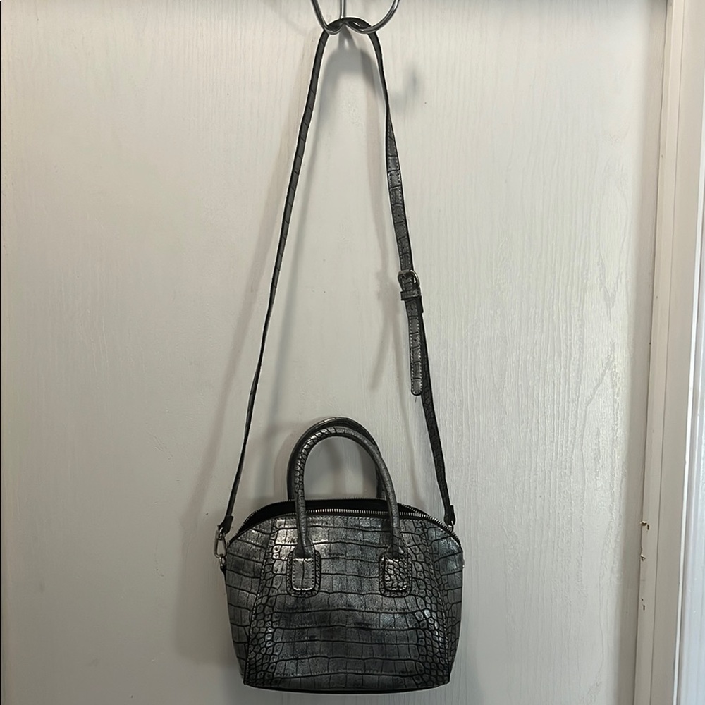 Elegant Pewter Croc-Embossed Handbag